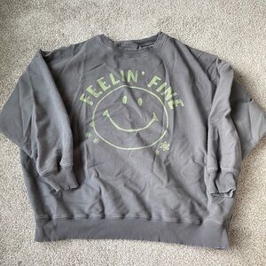 American Eagle Outfitters Gray Sweatshirt with Lime Smiley Graphic